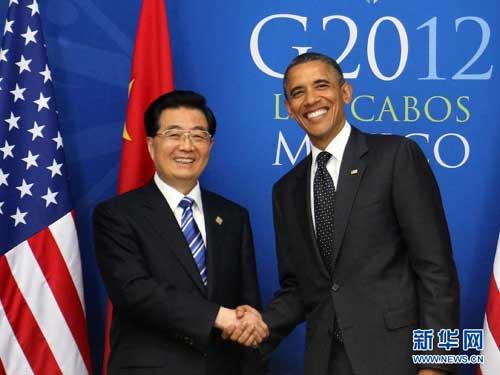 Chinese President Hu Jintao met his U.S. counterpart Barack Obama Tuesday in Los Cabos, Mexico.