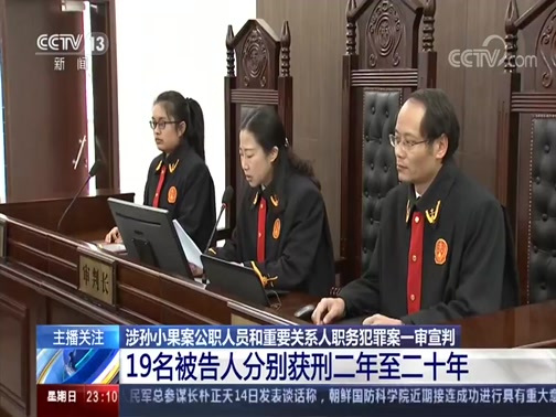 [24小时]涉孙小果案公职人员和重要关系人职务犯罪案一审宣判 19名被告人分别获刑二年至二十年_CCTV节目官网-CCTV-13_央视网(cctv.com)