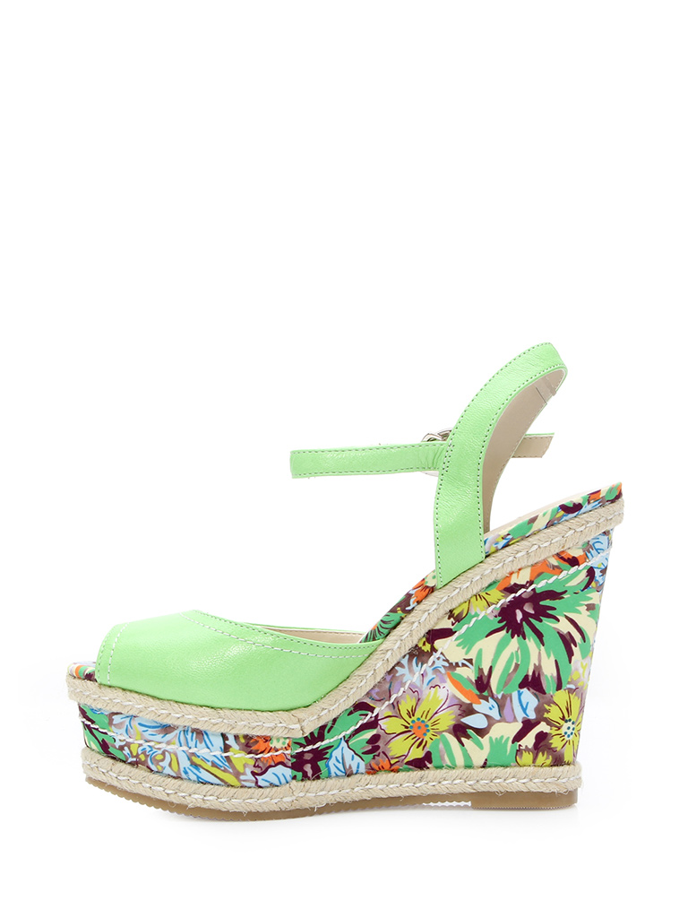 央视网上商城 SAFIYA绿色编织羊皮坡跟扣带女