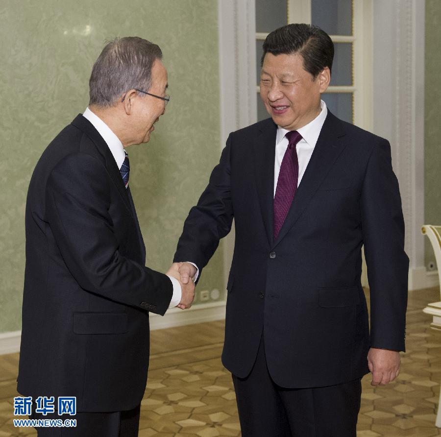 2月7日,国家主席习近平在俄罗斯索契会见联合国秘书长潘基文。记者 黄敬文 摄