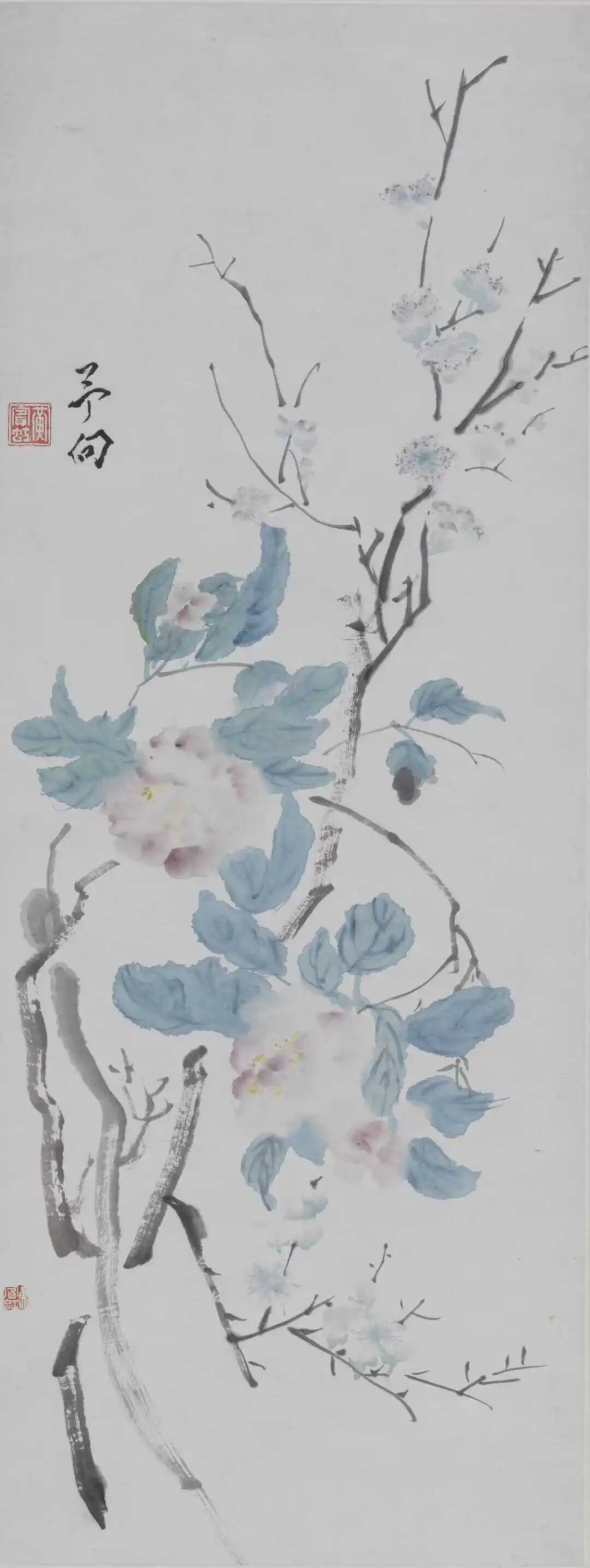 牡丹梅花 黄宾虹 中国画 103.7×39.9cm 中国美术馆藏