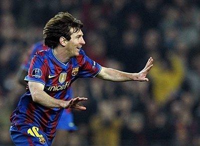 Barcelona's Lionel Messi celebrates after scoring during their UEFA Champions League match vs Stuttgart at the Camp Nou stadium in Barcelona. Barca won 4-0.(AFP/Lluis Gene)