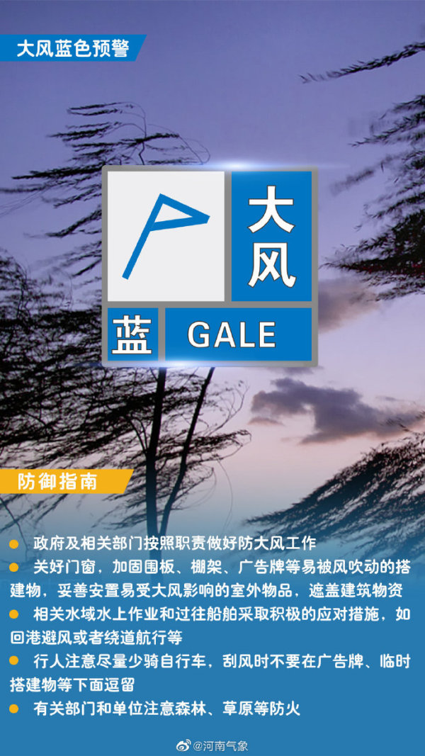 阵风8级河南省气象台发布大风蓝色预警