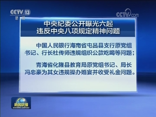 中央纪委：六起违反中央八项规定精神问题公开曝光
