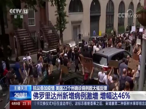 24小时 抗议叠加疫情美国22个州确诊病例数大幅反弹佛罗里达州新增病例激增增幅达46