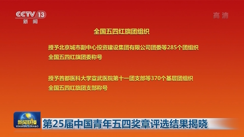 第25届中国青年五四奖章评选结果揭晓