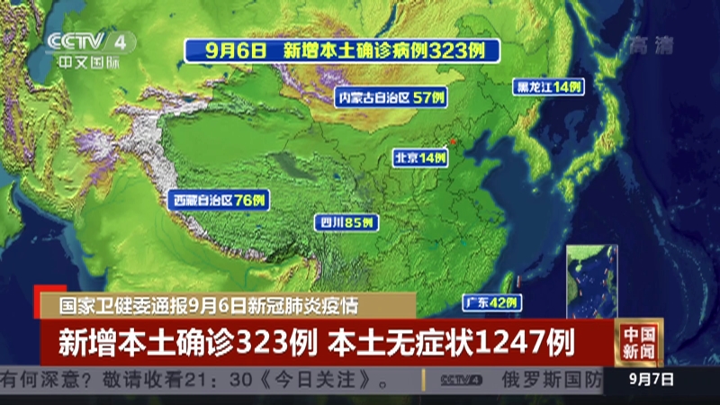 中国新闻 国家卫健委通报9月6日新冠肺炎疫情新增本土确诊323例本土无症状1247例