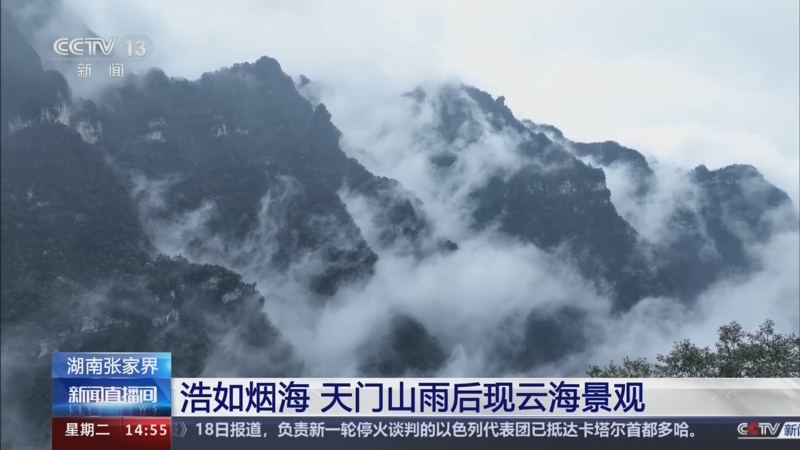 [新闻直播间]湖南张家界 浩如烟海 天门山雨后现云海景观