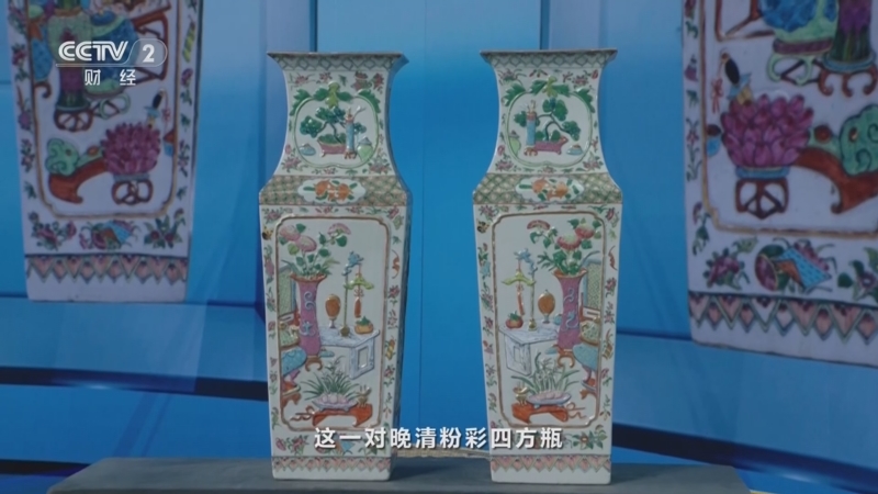 中国清末時代　粉彩 故宮 墨地素三彩四季花鳥瓷方瓶- 素三彩四方花瓶 工芸品