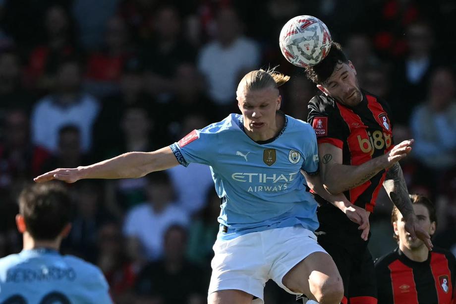 足总杯-哈兰德破门+失点+伤退 曼城2-1伯恩茅斯