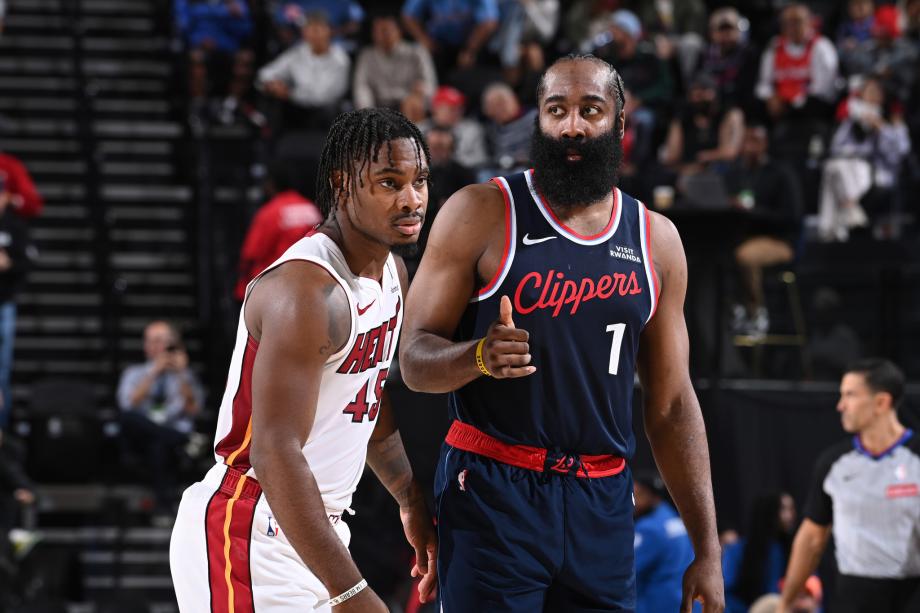 阿德巴约25+10哈登29+7+8 热火1分险胜快船