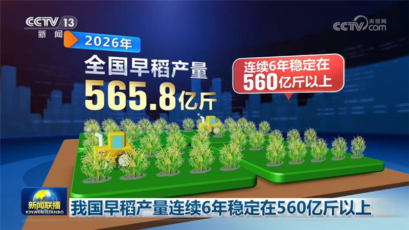 我国早稻产量连续6年稳定在560亿斤以上