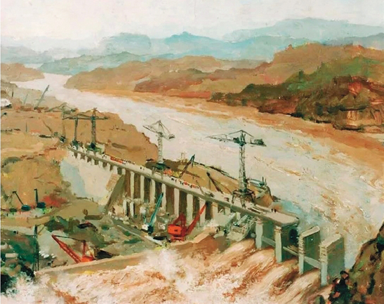 吴作人-黄河三门峡大坝(之二)