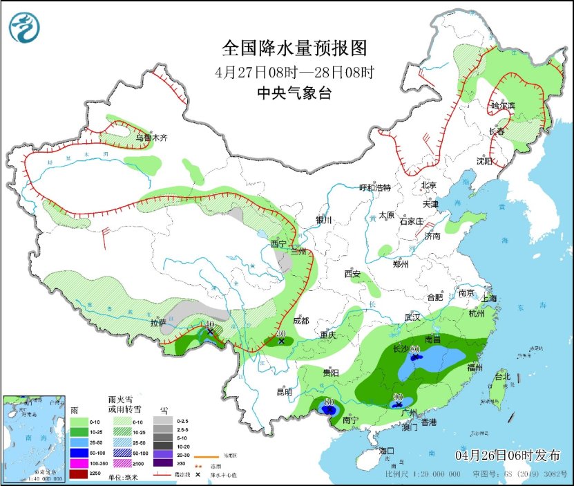 江南华南雨水较多警惕强对流天气 青藏高原东部多雨雪天气