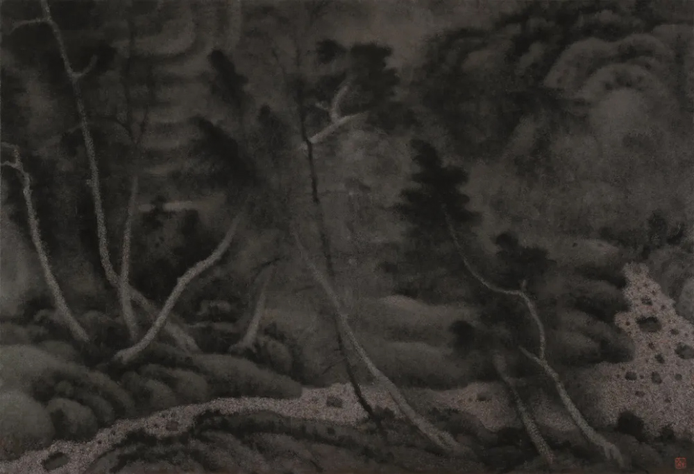 《仿龚贤山水之一》 Imitation of Gongxian’s Landscape Painting-one 丙烯油画  亚麻布 Acrylic oil painting linen 185cm×270cm 2007年