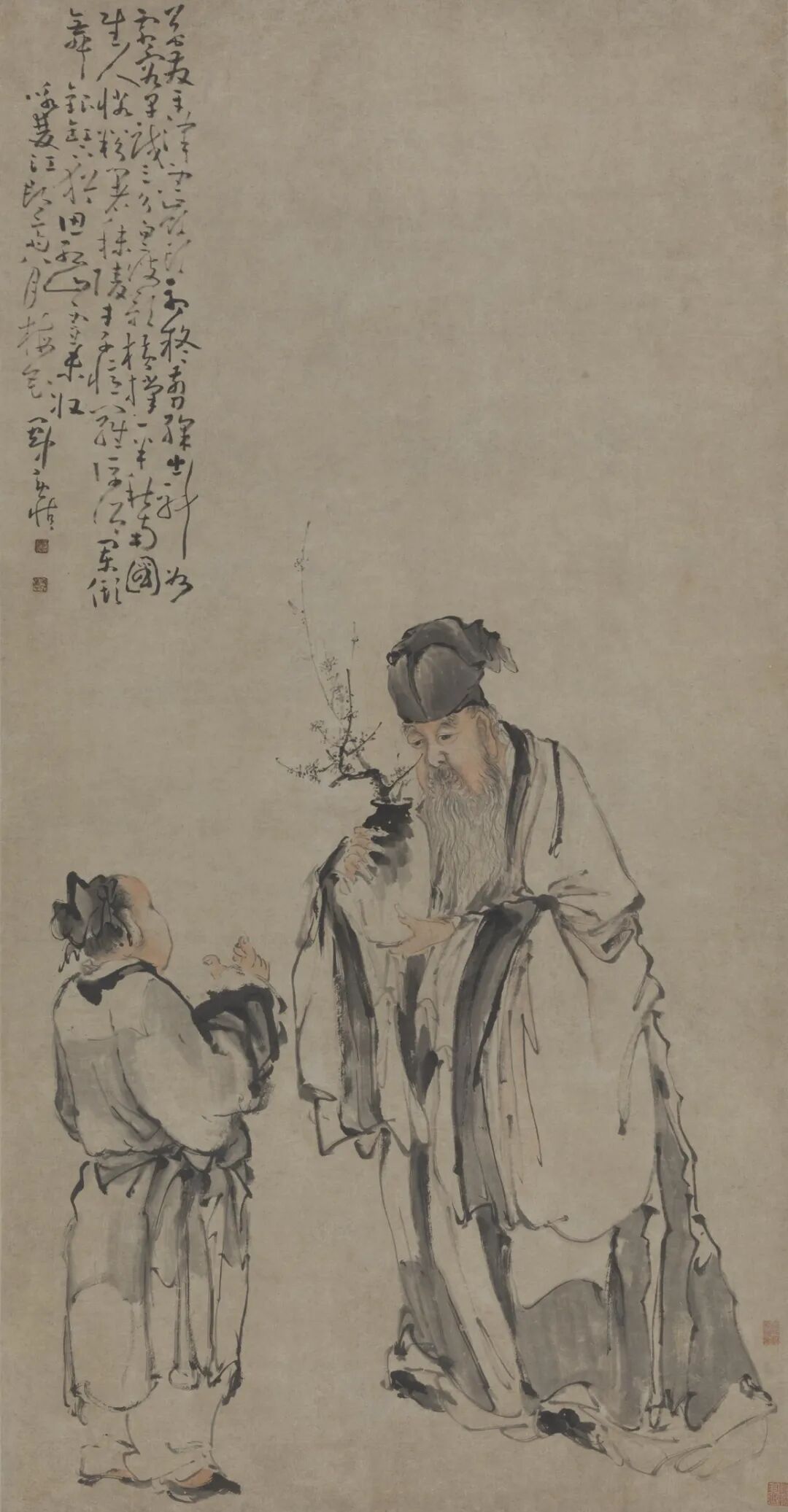 八月梅花图  黄慎  中国画 143.2×74cm  清代  中国美术馆藏