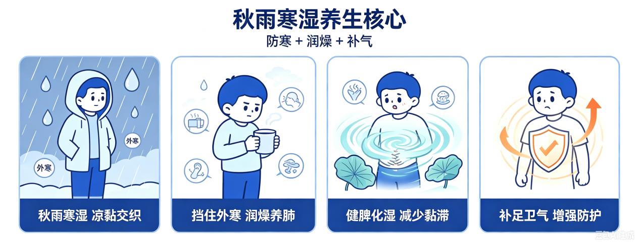秋雨寒湿养生要点（图片由AI生成）