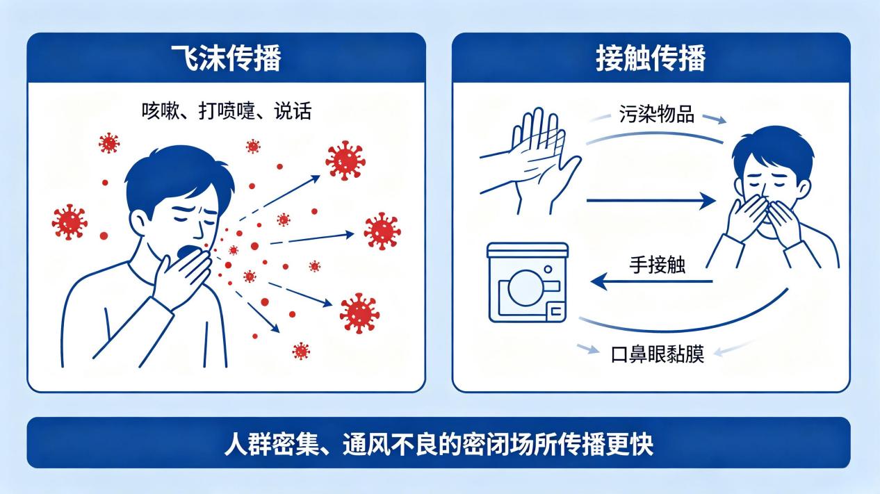 甲流两大传播途径（图片由AI生成）